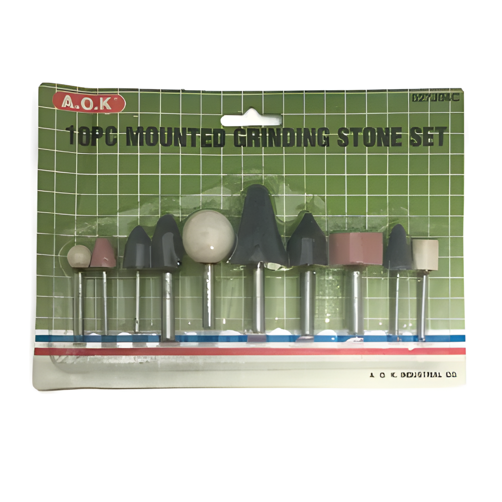 AOK 10pc. Mounted Grinding Stone Set 1/8 & 1/4 Shank