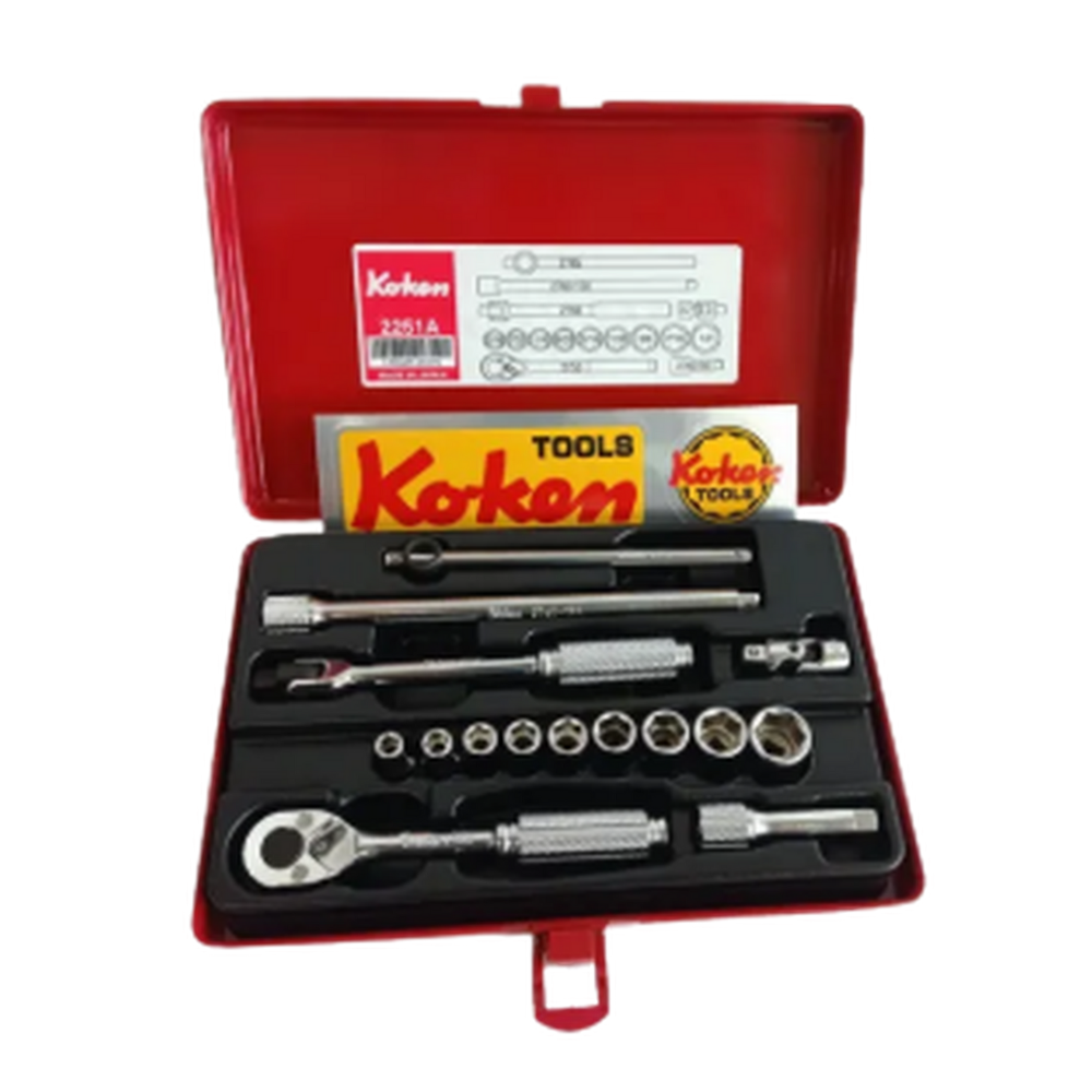 Koken 15pc. 1/4 Dr. Socket Set 3/16" to 1/2" 6pts. Made in Japan Model: 2251-A