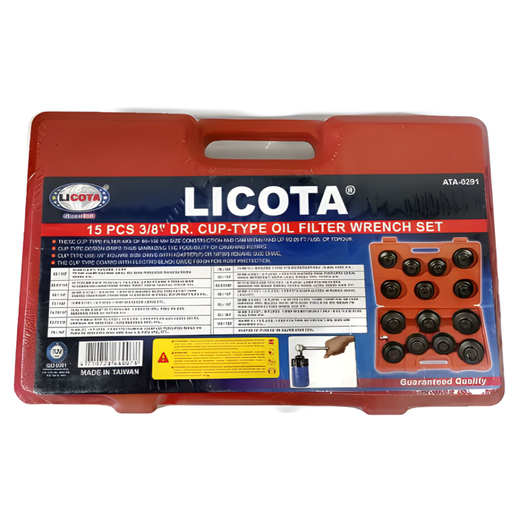 Licota 15pcs. 3/8" Dr. Cup-Type Oil filter Wrench Set Model: ATA-0291 Made in Taiwan - Image 2