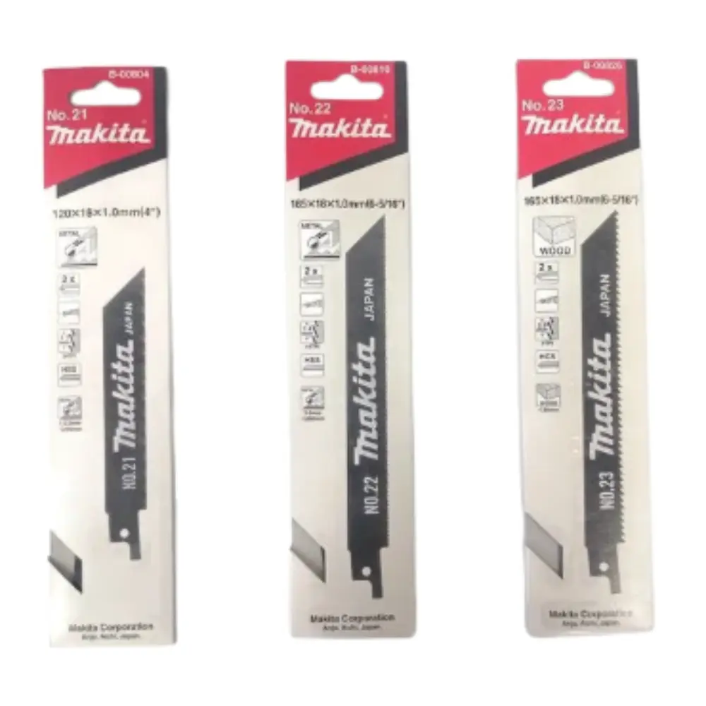 Makita Reciprocating Saw Blade; For Metal No. 21(B-00804), No. 22 (B-00810) & No.24 (B-00832) & For Wood No. 23 (B-00826)