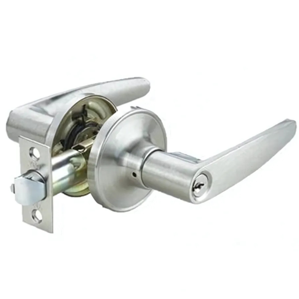 Yale Essential Privacy Function Satin Nickel Tubular Door Knob Lever Set for Bathroom (No Keys) VL4442 US15