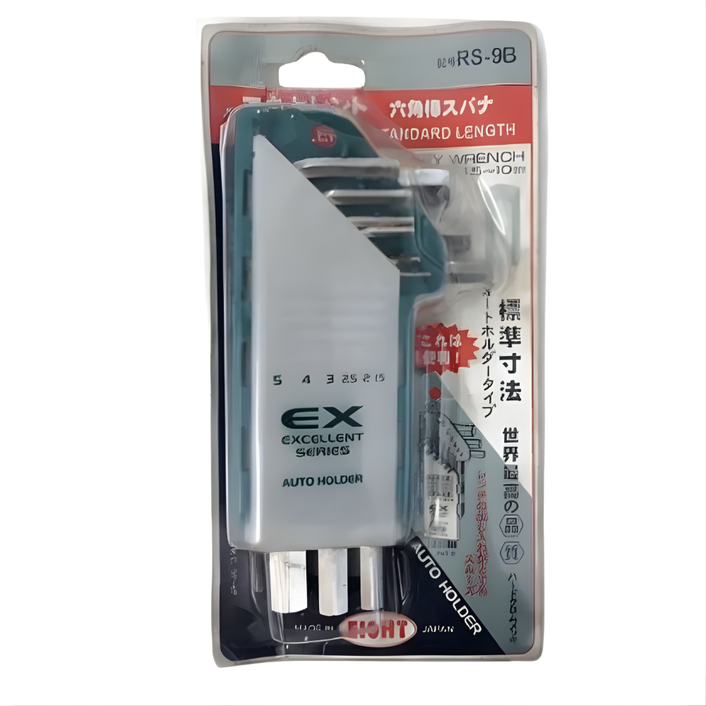 Eight 9pc. Excellent Series Hex Allen Key Wrench Set in Full Plastic Auto Holder Metric (1.5 - 10mm) RS-9B or Inches (3/16 - 3/8) RS-9A Made in Japan