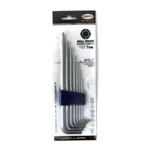 Eight 7pc. Extra Long Arm Ball Point Hex Allen Key Wrench Set in Plastic Caddy 1.5 to 6mm BHS-7 Made in Japan