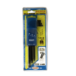 Eight 9pc. Long Arm Ball Point Hex Allen Key Wrench Set in Full Plastic Holder 1.5 to 8mm 016-158D Made in Japan