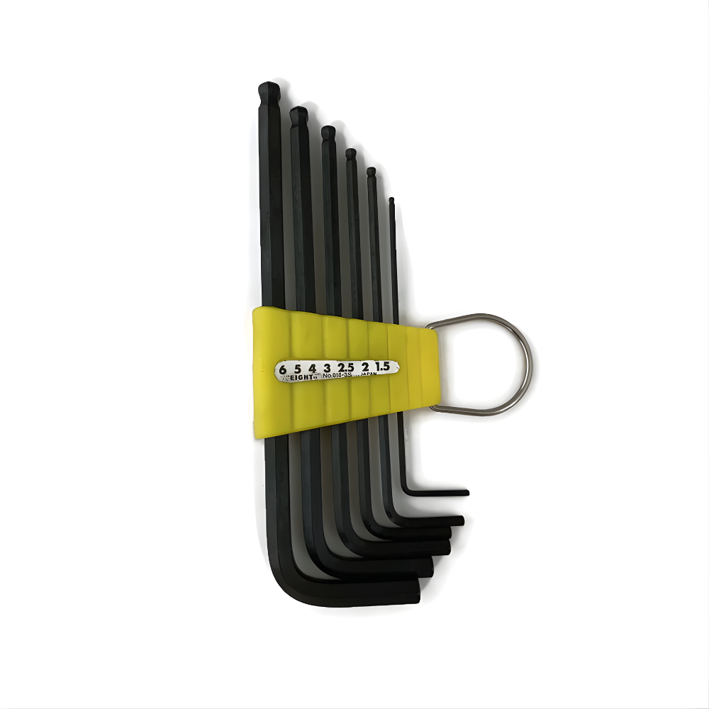 Eight 7 pc. Long Arm Ball Point Hex Allen Key Wrench Set in Plastic Holder 1.5 to 6mm 016-3S Made in Japan