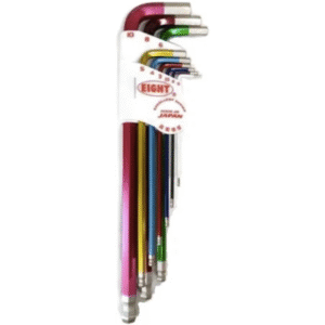 Eight 9pc. Extra Heavy Duty Long Arm Colored Hex Allen Key Wrench Set in Plastic Caddy 1.5 to 10mm TLC-S9N Made in Japan