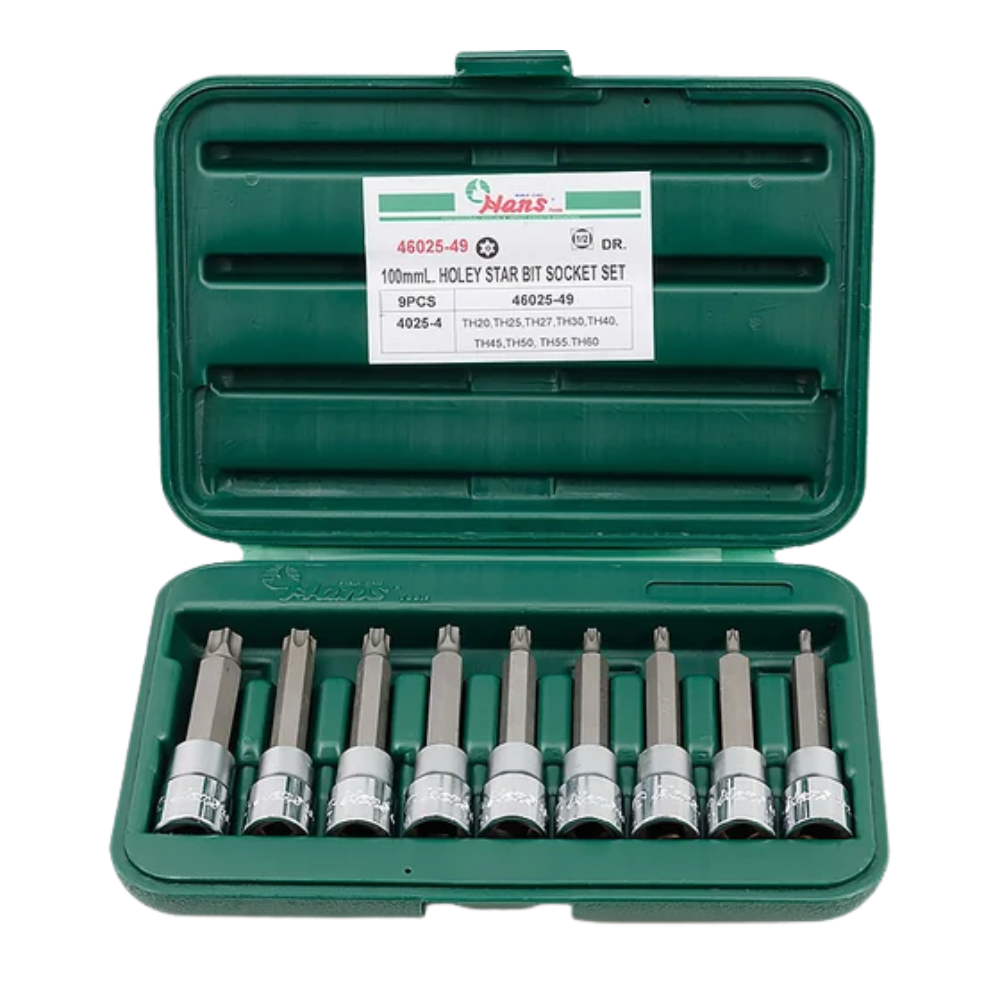 Hans 46025-49 1/2″ Drive 9pcs. Holey Star Bit Socket Set 100mmL
