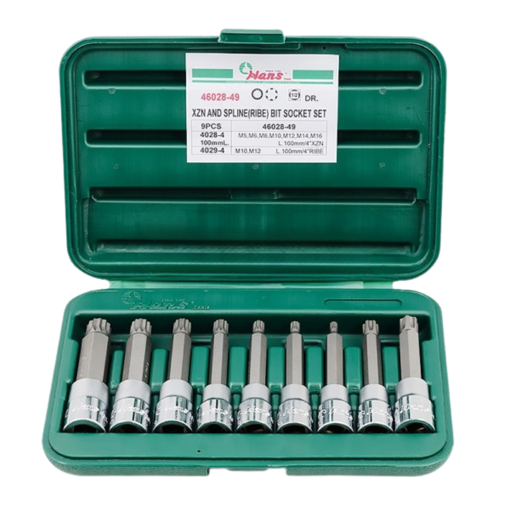 Hans 46028-49 1/2″ Drive 9pcs. XZN & Spline Ribe Bit Socket Set 100mmL