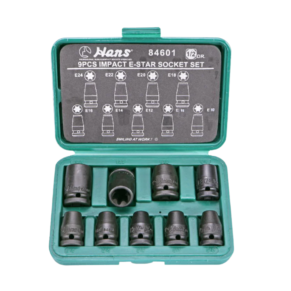 Hans 84601 1/2" Drive 9pcs. Impact E-Star Socket Set (Blow Case)