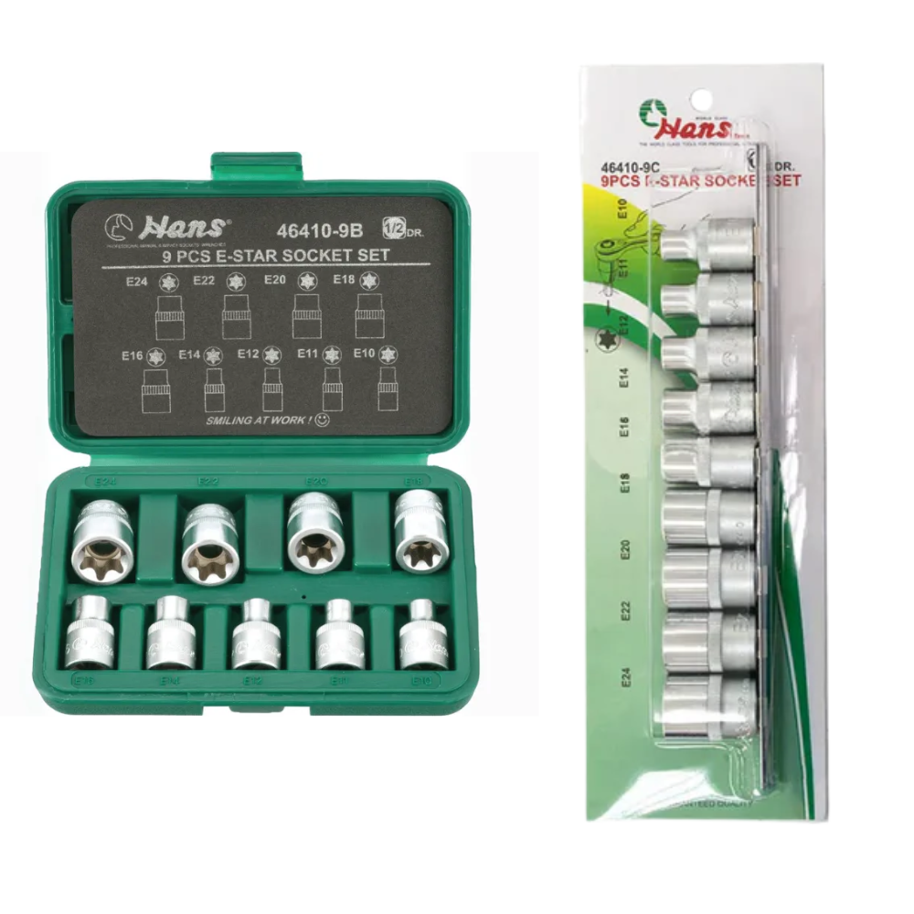 Hans 1/2" Drive 9pcs. E-Star Socket Wrench Set