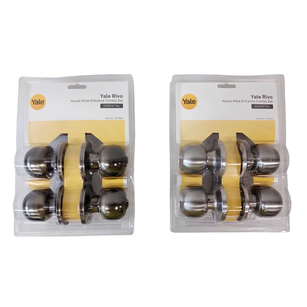 YALE RIVO 2pcs. Keyed Alike Entrance Combo Set Chrome & Antique Brass
